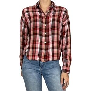 Aritzia Wilfred Free Checked Plaid Long Sleeve Button Up Shirt XXS